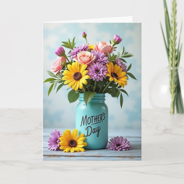 Teal Floral Mothers Day Message Card (Front)