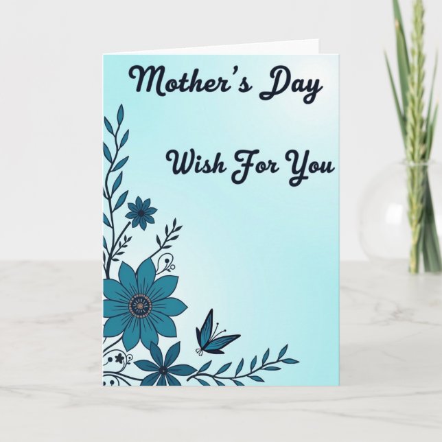 Teal Floral Mothers Day Wish Card (Front)