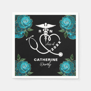 Teal Floral Nursing School Napkins