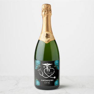 Teal Floral Nursing School Sparkling Wine Label