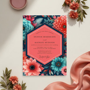 Teal Floral Opulence Wedding Invitation