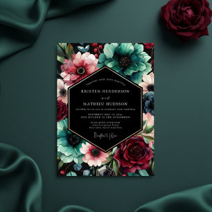 Teal Floral Opulent Wedding Invitation
