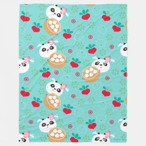 Teal Floral Panda Dumpling Pattern Fleece Blanket