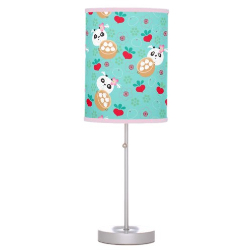 Teal Floral Panda Dumpling Pattern Table Lamp