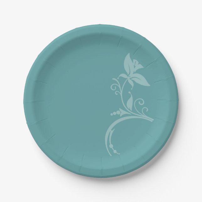 Teal Floral Paper Plates (Front)
