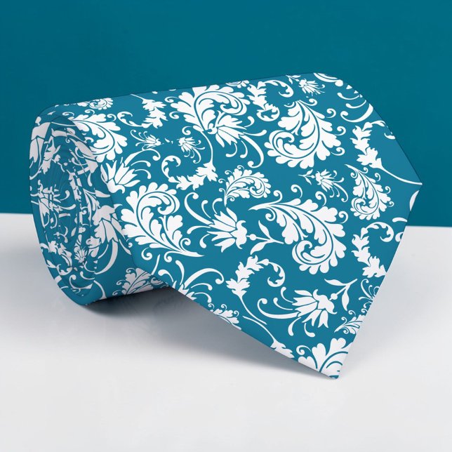 Teal Floral Pattern Custom Necktie (Creator Uploaded)