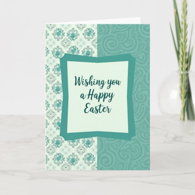 Teal Floral Pattern Easter Card (Front)