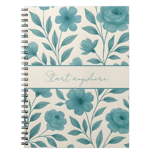 Teal Floral Pattern Inspirational Notebook (Front)