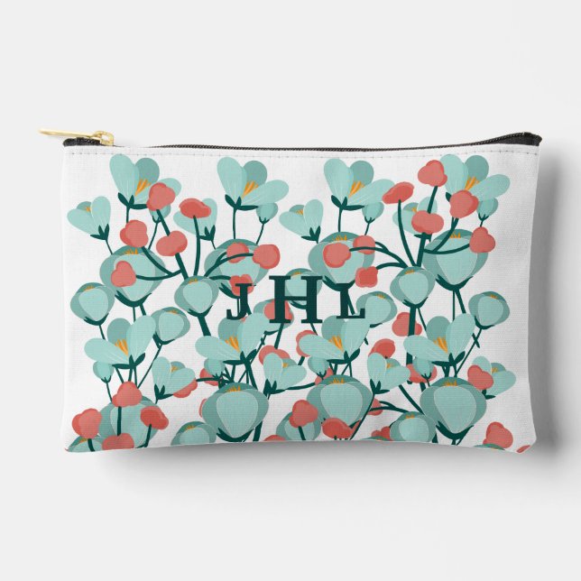 Teal Floral Personalized Stationery Pouch (Front)