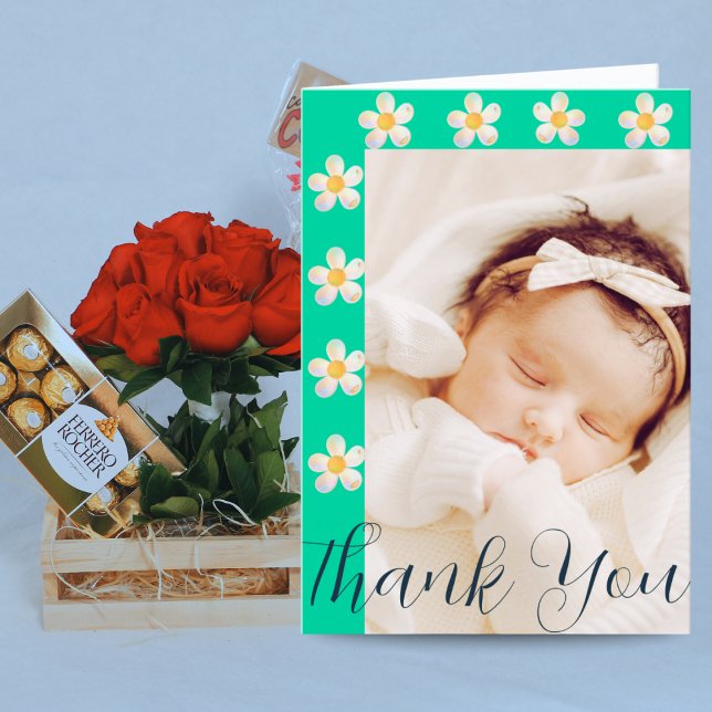 Teal Floral Photo Card | Midwife New Baby Gift (Creator Uploaded)