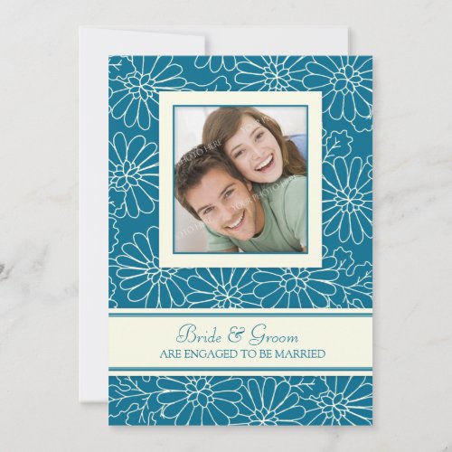 Teal Floral Photo Engagement Party Invitations