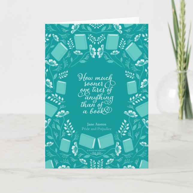 Teal Floral Pride & Prejudice Bookish Quote Card (Front)
