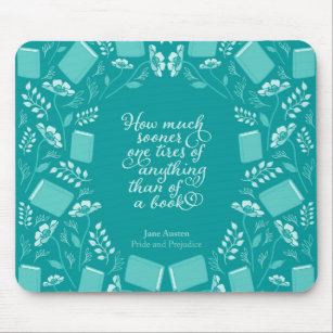 Teal Floral Pride & Prejudice Bookish Quote Mouse Pad