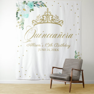 Teal Floral Quinceanera Backdrop