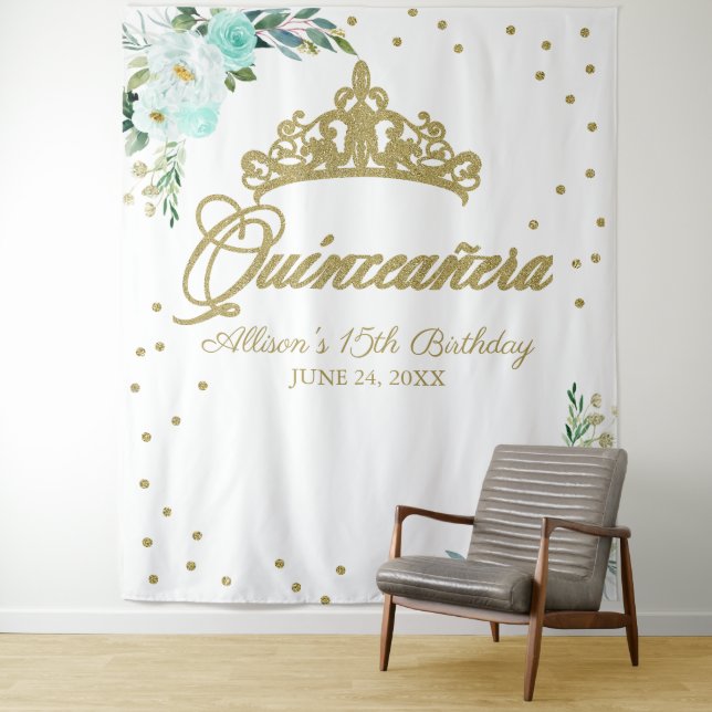 Teal Floral Quinceanera Backdrop (In Situ)