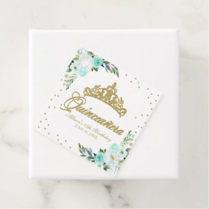 Teal Floral Quinceanera Favor Tags