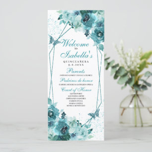 Teal Floral Quinceanera Program