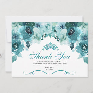 Teal Floral Quinceanera Thank You  Card