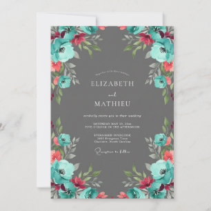 Teal Floral Romantic Bloom Wedding Invitation