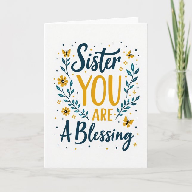 Teal Floral Sister Blessing Card (Front)