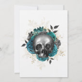 Teal Floral Skull Halloween Gothic Wedding Invitation (Back)