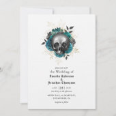 Teal Floral Skull Halloween Gothic Wedding Invitation (Front)