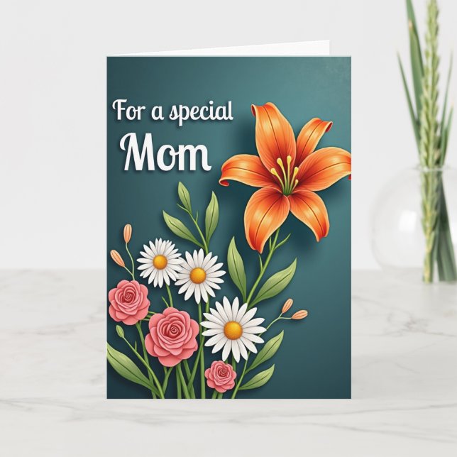 Teal Floral Special Mom Card (Front)