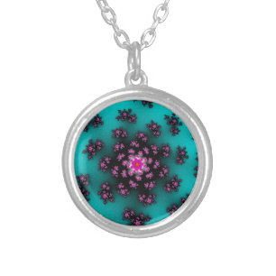 Teal Floral Sprinkles Silver Plated Necklace
