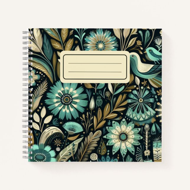 Teal floral square notebook (Front)