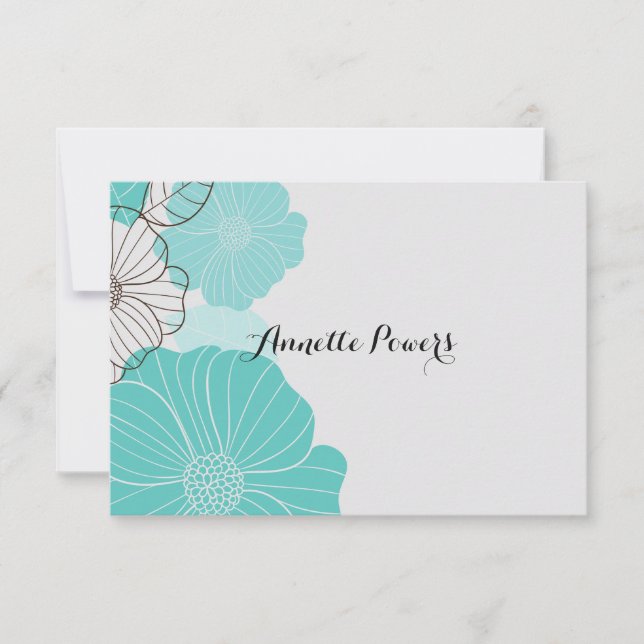Teal Floral Stationery Note Card (Front)