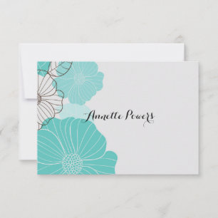Teal Floral Stationery Note Card