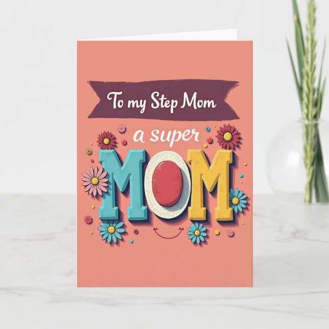 Teal Floral Step Mom Super Card (Front)