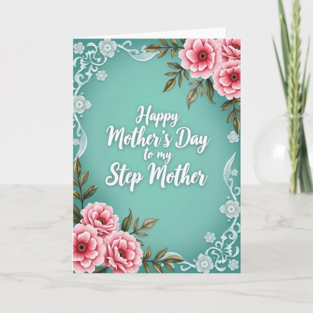 Teal Floral Step Mothers Day Card (Front)