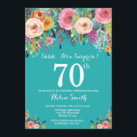Teal Floral Surprise 70th Birthday Invitation<br><div class="desc">Teal Floral Surprise 70th Birthday Invitation for Women. Watercolor Floral Flower. Teal Aqua Turquoise Background. Pink, Yellow, Orange, Purple Flower. Adult Birthday. 13th 15th 16th 18th 20th 21st 30th 40th 50th 60th 70th 80th 90th 100th, Any Ages. For further customization, please click the "Customize it" button and use our design...</div>