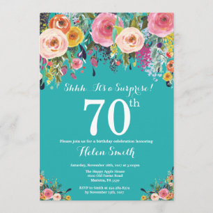Teal Floral Surprise 70th Birthday Invitation