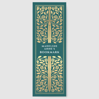 Teal Floral Sword Medieval Fantasy Name Bookmarks