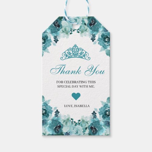 Teal Floral Thank You Gift Tags
