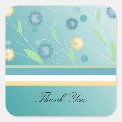 Teal Floral Thank You Square Sticker