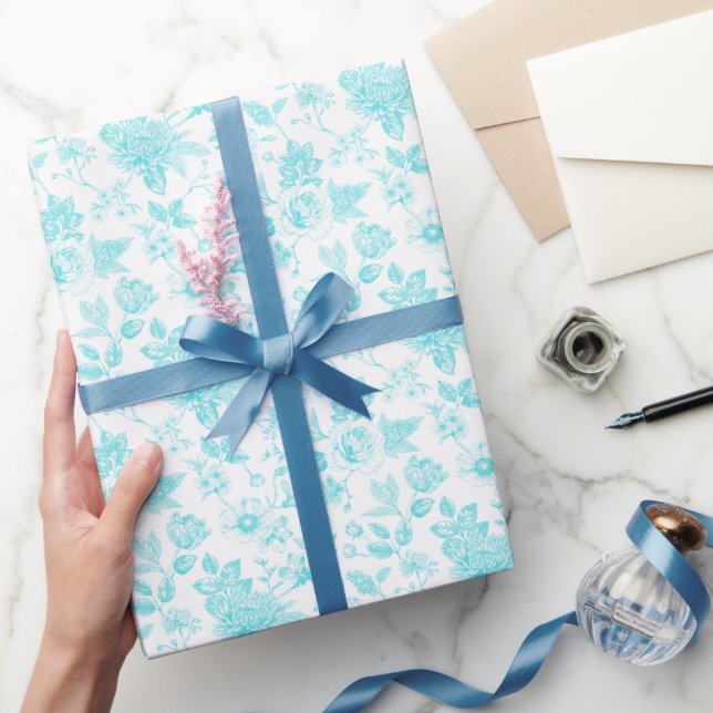 Teal Floral Toile Wrapping Paper (Gifting)