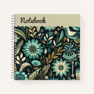 Teal floral Top label square Notebook