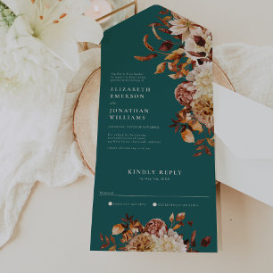 Teal Floral Wedding All In One Invitation