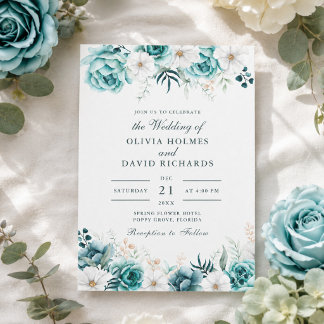 Teal Floral Wedding Invitation | Botanical
