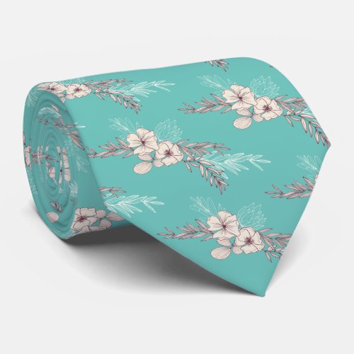 Teal Floral Wedding  Neck Tie