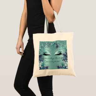 Teal Florals Eyes Glitter Drips Wedding Bridal  Tote Bag