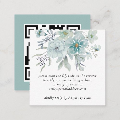 Teal Florals QR Code Wedding RSVP Enclosure  Note Card