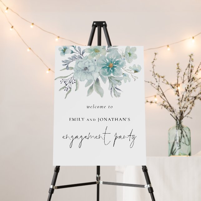 Teal Florals Welcome To Engagement Party Foam Board (In Situ (Stand))