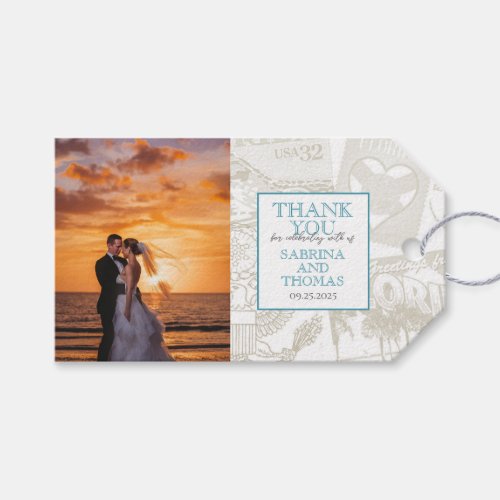 Teal Florida Wedding Photo Gift Tags