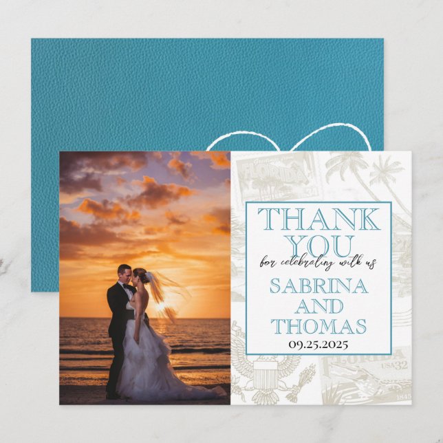 Teal Florida Wedding Photo Thank You (Front/Back)