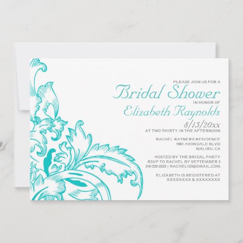 Teal Flourish Bridal Shower Invitations