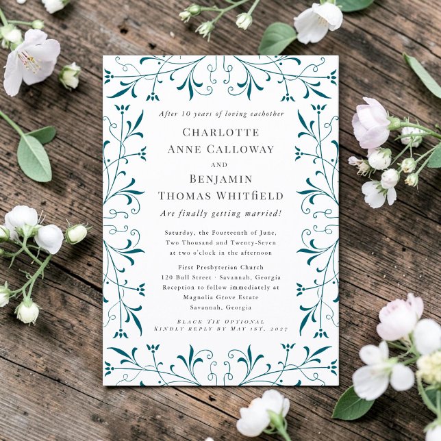Teal Flourish Elegant Wedding Invitation  (Creator Uploaded)